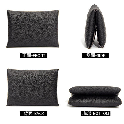Genuine Leather Cowhide Small Card Holder, Pebbled Card Holder, Coin Purse, Cowhide Multifunctional Buckle, Half-Fold Business Card Holder, Coin Purse