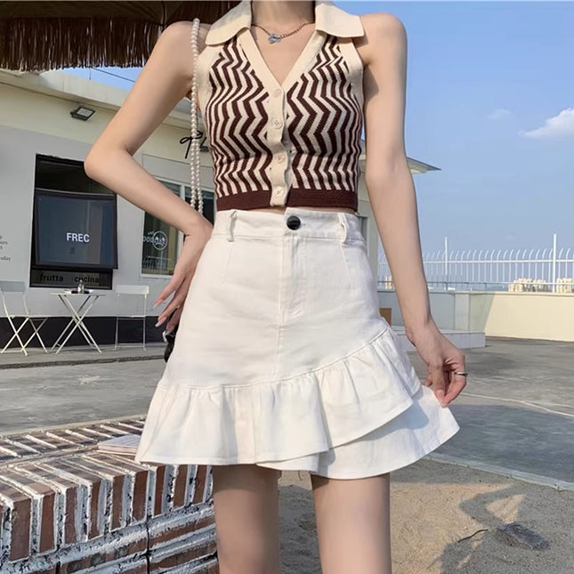 Black Irregular A-Line Skirt for Women 2025 Spring/Summer New Ruffled High-Waisted Pencil Skirt Anti-Exposure Slimming