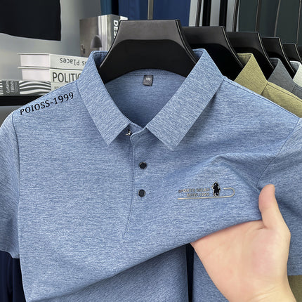 2025 Light Luxury Men's Polo Short-Sleeved Pure Color Casual Versatile Lapel Chest Pressed Label Men's Half-Sleeved Top T-Shirt