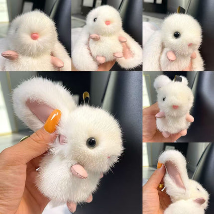 Internet-Famous Big-Eared Rabbit Faux Mink Fur Pendant Wholesale Car Keychain Bag Cute Little Rabbit Doll Car Accessory