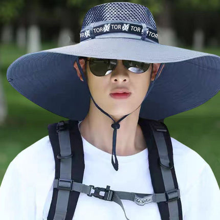 Summer New Style Large Brim Sun Hat for Men, Anti-Uv Outdoor Foldable Face-Covering Sun Protection Breathable Fisherman Hat