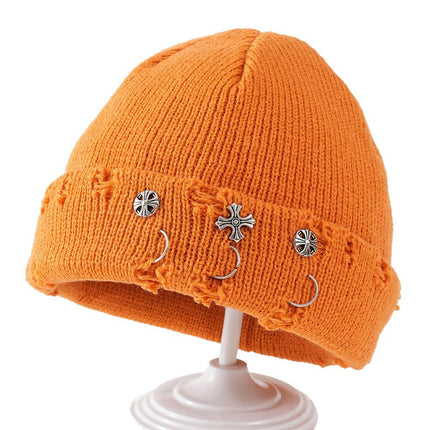 2025 Winter Simple Letter Pullover Hat Round Top Brimless Thickened Acrylic Fashionable Warm Knitted Hat