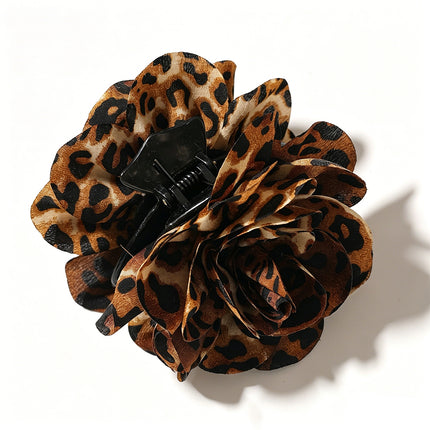 Fashion Fabric Leopard Print Camellia Hair Clip European and American Style Personality Girls' Back of the Head Flower Hair Clip Hair Accessory