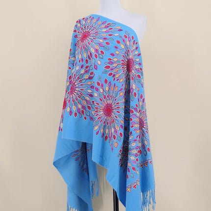 Foreign Trade Imitation Cashmere Sunflower Sunflower Embroidered Flower Scarf Shawl Holiday Ethnic Style Travel Cloak 350g