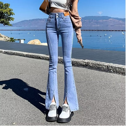 Black Spiggy Spiggy Jeans Women's Trendy All-match New Korean Style High Waist Slimming Stretch Slim Fit Trumpet Pants