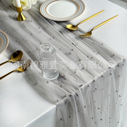 Amazon Pearl Tulle Lace Table Runner Wedding Party Outdoor Decoration Tablecloth Amazon Manufacturer Supply