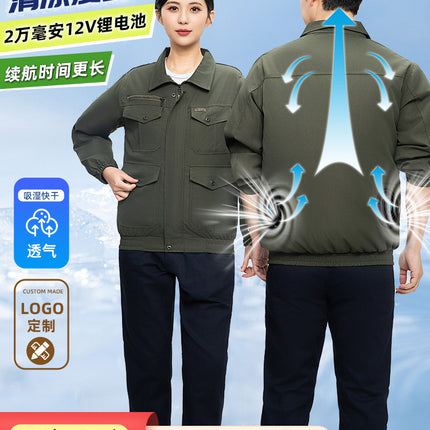 Summer Cooling Camouflage Military Green Air-Conditioned Clothing Long-Sleeved Men's Clothing with Fan Work Clothes Men's Summer Short Cooling Construction Site
