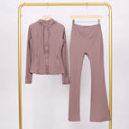 Lotus root hooded jacket and bell-bottom pants suit / 2/S
