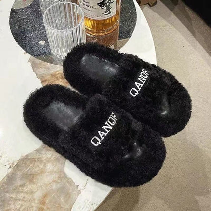 Outfit Winter Home Thickened Warm Household Moon Shoes Autumn and Winter Fluffy Cotton Slippers Women's Cross Belt Fashion