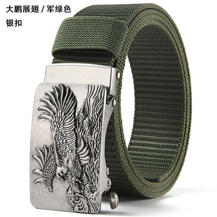 Canvas Belt Men's Toothless Automatic Buckle Middle-aged and Young People's Long plus size Business Jeans Retro Nylon Pants Belt
