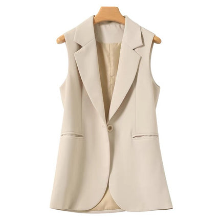 Back Split creamy-white Suit Vest Women's Spring and Autumn New Korean Style Design Sense Sleeveless Outer Wearing Vest