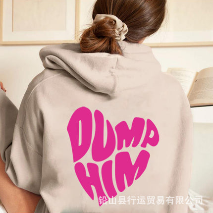 Foreign Trade Women's Velvet Sweatshirt Plain Heart-Shaped Letter Print Kangaroo Flap Pocket Pants Drawstring Print Hoodie