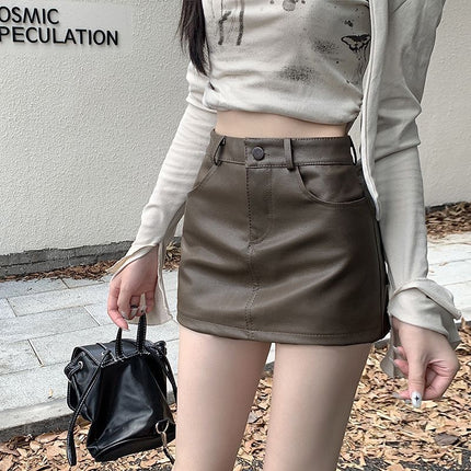Black Leather Skirt Autumn and Winter 2024 New Pants Skirt Little Black Skirt Sexy High Waist Sexy Short Skirt pu