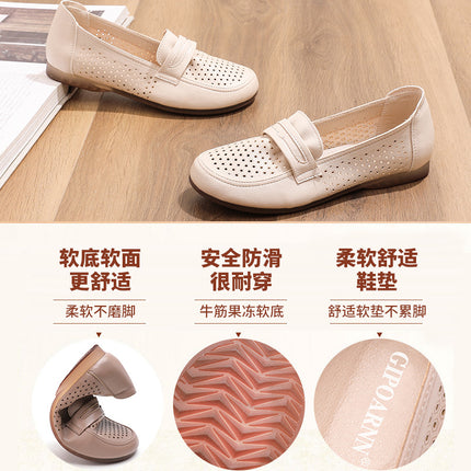 Mom's Shoes, Single Shoes, Middle-Aged and Elderly Leather Shoes, Soft-Soled Middle-Aged Women's Shoes, Sandals That Don'T Tire the Feet, Breathable Summer Non-Slip Clogs