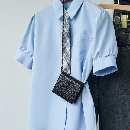 Short-sleeved Shirt Women's Summer Age-reducing College Japanese Girls JK Tie Shirt light blue Mid-length Fashion Top