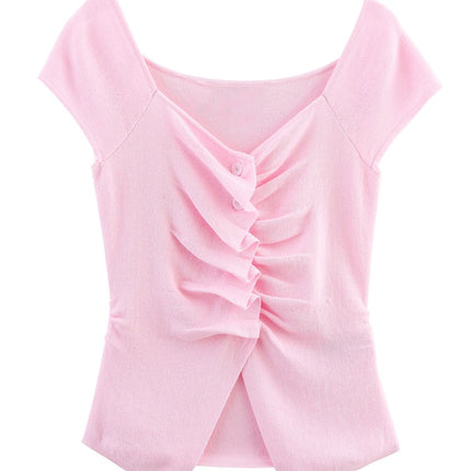 Kaopu Za 2025 New Summer Design Pleated Decorative Knitwear Fashionable and Elegant Sleeveless Top Trendy