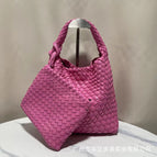 Rose red + woven bag + leather shoulder strap