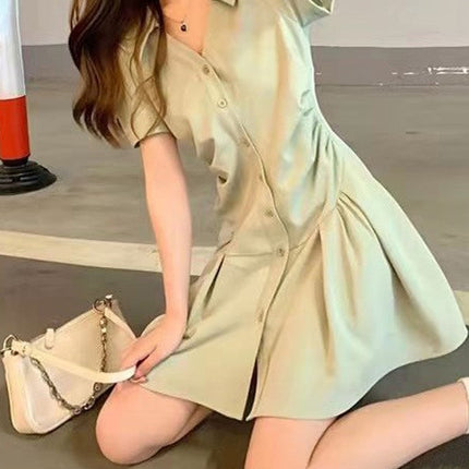 Green Polo Shirt Dress Women's Summer 2024 New Niche Design High-grade Tight Waist Slimming Elegant Skirt