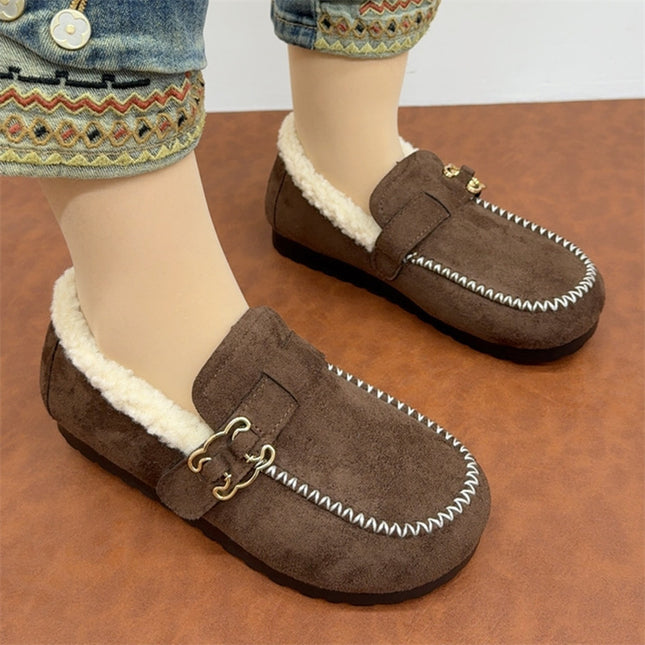 Winter New Style Old Beijing Cotton Shoes for Women, Comfortable Soft Soles, Fleece-Lined and Thickeneded, Lazy Slip-On Loafers, Fashionable Cotton Shoes