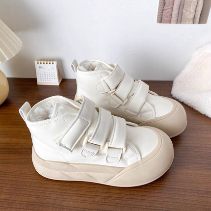 Thick-Soled Plush Cotton Shoes for Women, High-Top White Shoes, 2025 New Large-Toe Sneakers, Winter Warm Snow Boots