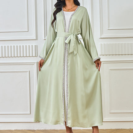 Cross-border Foreign Trade Dubai Muslim Women's Sparkling Rhinestone Hot Selling New Products Waisted White Inner Robe dress