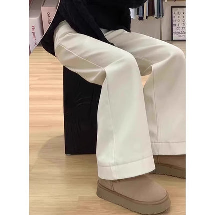 creamy-white Micro-Lam Jeans Women's Trendy All-Match New Korean-Style Ins High-Waist Slimming Narrow Wide-Leg Pants