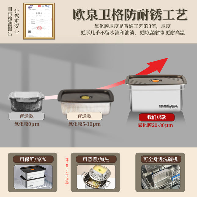 Extra Large Fresh-keeping Box Stainless Steel Household Refrigerated Freezing Fresh-keeping Micro-gland Cover Sealed Storage Fruit Lunch Box Rice