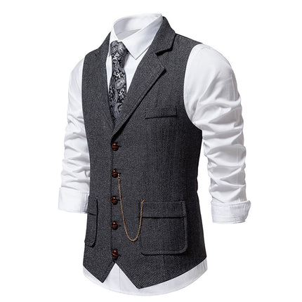 Amazon Men's herringbone tweed suit vest retro lapel horse chain vest