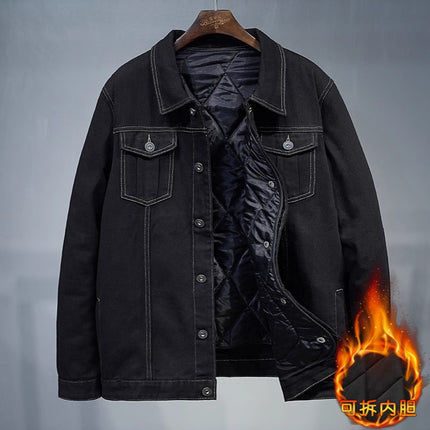 Fertilized Extra Large Loose Denim Coat fleece-lined Thickened plus size Men's Winter Jacket Warm Quilted Two-piece Top