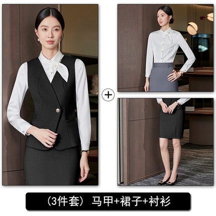 High-End Professional Suit Women's Long-Sleeved New Vest Skirt Bank Manager Business Formal Wear Hotel Front Desk Work Clothes