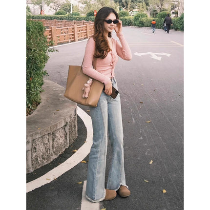 Spring 2025 American-style Stretch Rag Micro-flared Jeans Women's New Style Small Design High Waist Horseshoe Pants