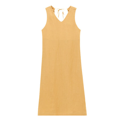Love and Nancy Guangzhou Thirteen Lines Summer Original New Ramie V Neck Hollow Slit Smart Dress 22499