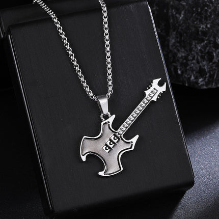 New Guitar Pendant Necklace for Men, Colorful Oil-Drip Alloy Instrument Stainless Steel Pendant DIY Jewelry Accessories for Women