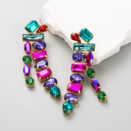 Europe and the United States cross-border fashion personality exaggerated super flash alloy full diamond long tassel earrings light luxury temperament earrings wholesale
