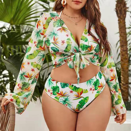 2022 New European and American Amazon Cross-Border Large Size Swimsuit Women's Tie-Dye Printed Sexy Three-Piece Gauze Skirt Bikini