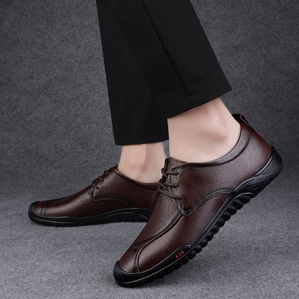 One-Piece Drop-Shipping Spring and Autumn Business Casual Leather Shoes for Men, Soft and Comfortable Office Lace-Up Shoes for Middle-Aged Men