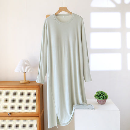 Modal Long-Sleeved Nightgown with Breast Pads for Women, Spring and Autum Large Size Pajamas, Home Clothes, One-Piece Cup, Can Be Worn Outside in Summer