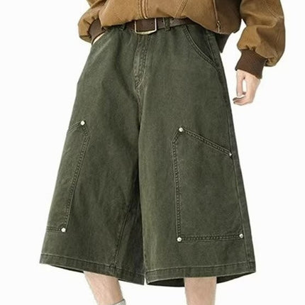 2025 New American Workwear Shorts Men's Summer Couple Versatile Loose Military Green Casual Straight Cropped Pants