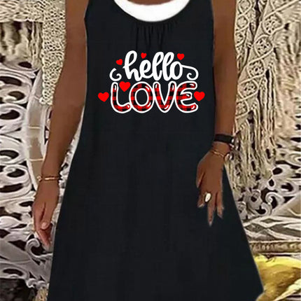 In-Stock 2025 European and American Style Aliexpress Wish Independent Site Fashion Casual Heart Print Faux Two-Piece Sleeveless Dress