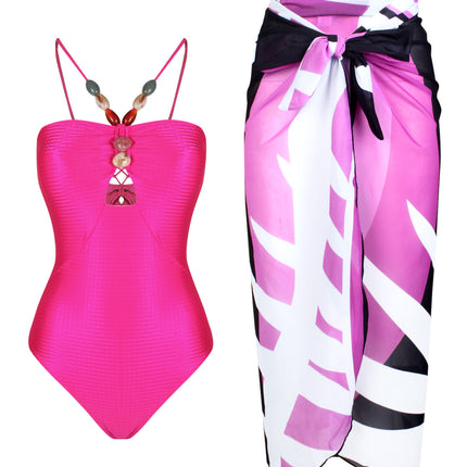 European and American One-Piece Swimsuit Bikini Suit Bikini Conservative Belly-Covering Beach Skirt Chiffon Wrap Skirt Hot Spring Swimsuit