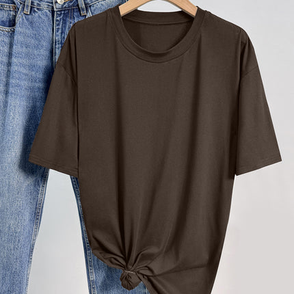 European and American Women's Casual Multi-Color Round Neck Short-Sleeved Light Version Simple Fashion Sports Top Pure Color Loose Light Board T-Shirt