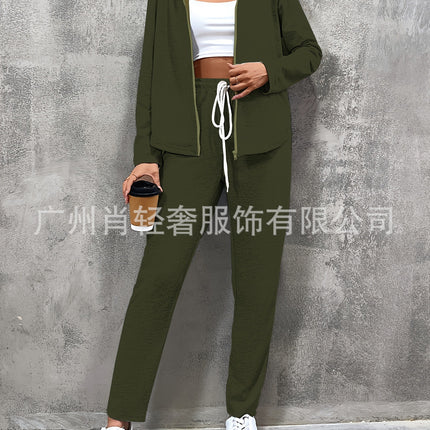 European and American trade casual loose zipper hooded light jacket pants suit (2 pieces)