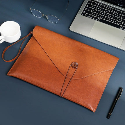 Leather File Bag A4 File Bag Briefcase Button Business Office Storage Portable Large Capacity Custom Folder