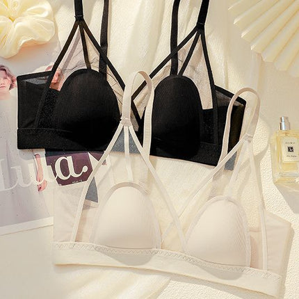 French-Style Summer Women's Thin Bra for Small Busts, Sexy Ultra-Thin Breathable Bra with Triangle Cups, Wireless, Makes Large Busts Appear Smaller