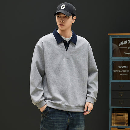 2025 Fake Two-Piece Sweatshirt Men's Trendy Autumn and Winter Loose Pullover Long-Sleeved Tops Men's T-Shirt Bottoming Shirt