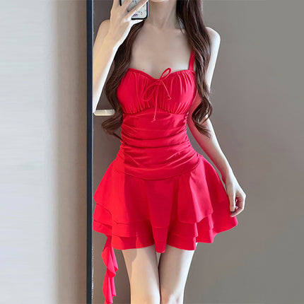 Women's Swimsuit, High-End One-Piece Skirt Style, Korean Style for Small People, Conservative, Covering the Flesh, Slimming Look, Seaside Vacation, Hot Spring Bathing