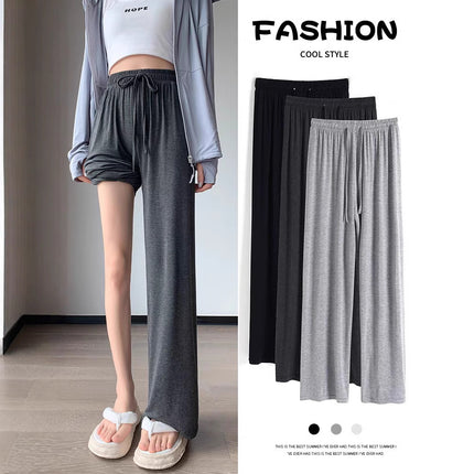 2025 Gray Wide-Leg Pants for Women Spring and Summer High-Waisted Summer Thin Straight Sports Casual Anti-Mosquito Glutinous Rice Pants