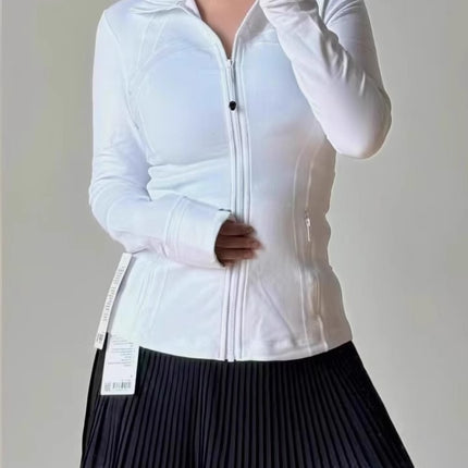 Lulu Same Style Gold Zipper Long Sleeve Jacket Yoga Suit Spring Sports Top Tight Sports Slim Jacket Women's Coat