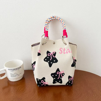 Niche design black and white diamond knitted tote bag handbag casual versatile large capacity messenger bag factory direct sales