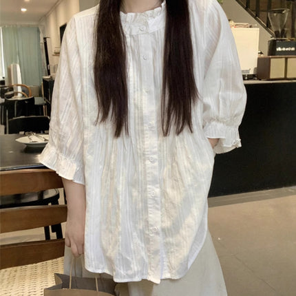 Japanese Style Sweet Bubble Shirt Women's New Niche Design Sense Loose Pleated Elegant Super Fairy Age-reducing Top